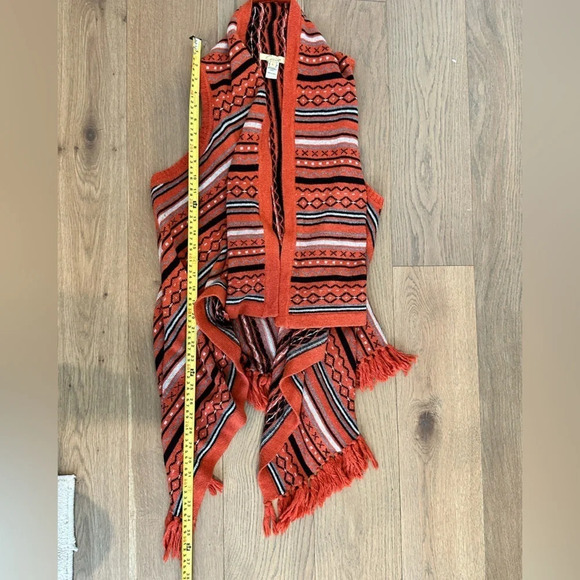 Cecico Wool Blend Orange Open Front Sweater Vest with Fringe Size Small - Picture 8 of 8